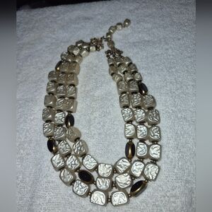Deauville Chic Ivory and Black Gold Plated Beaded Necklace
